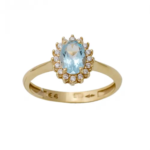 14K Χρυσό Δαχτυλίδι με Γαλάζιο Ζιργκόν 029420F
