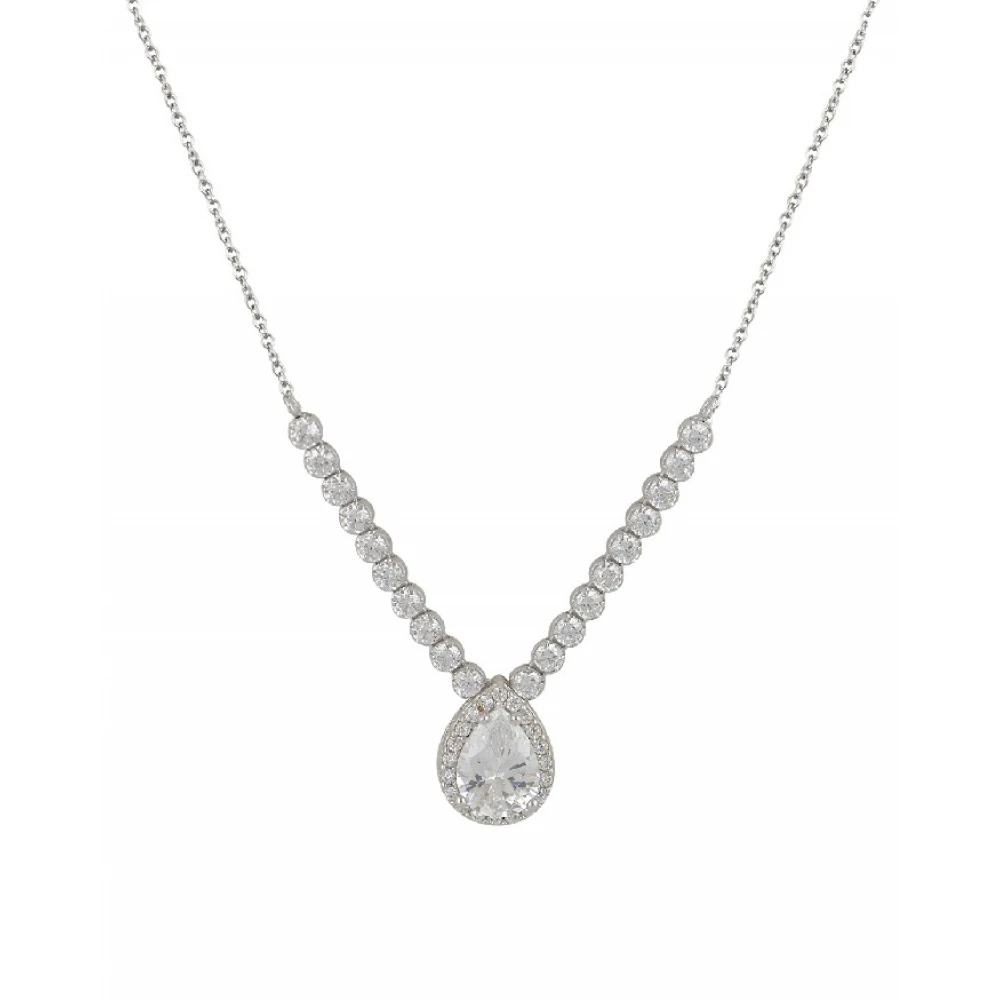 14K Λευκόχρυσο Κολιέ Ροζέτα με Λευκό Ζιργκόν 033468FVW