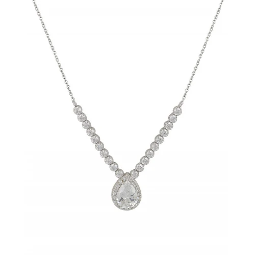 14K Λευκόχρυσο Κολιέ Ροζέτα με Λευκό Ζιργκόν 033468FVW