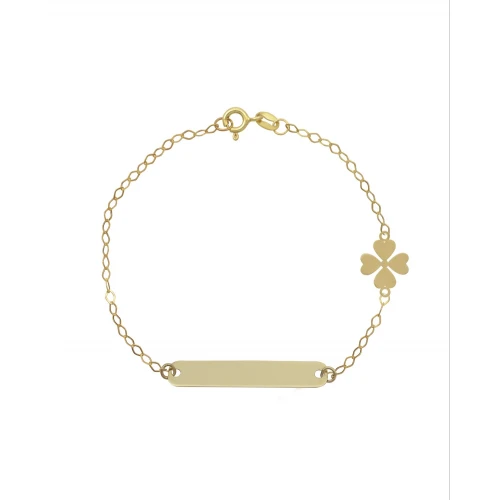 9K Χρυσό Bραχιόλι με Ταυτότητα και "Τετράφυλλο Τριφύλλι" 035760FV