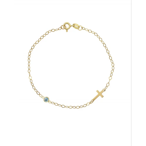 9K Χρυσό Bραχιόλι με "Ματάκι" και Σταυρό 038041FV