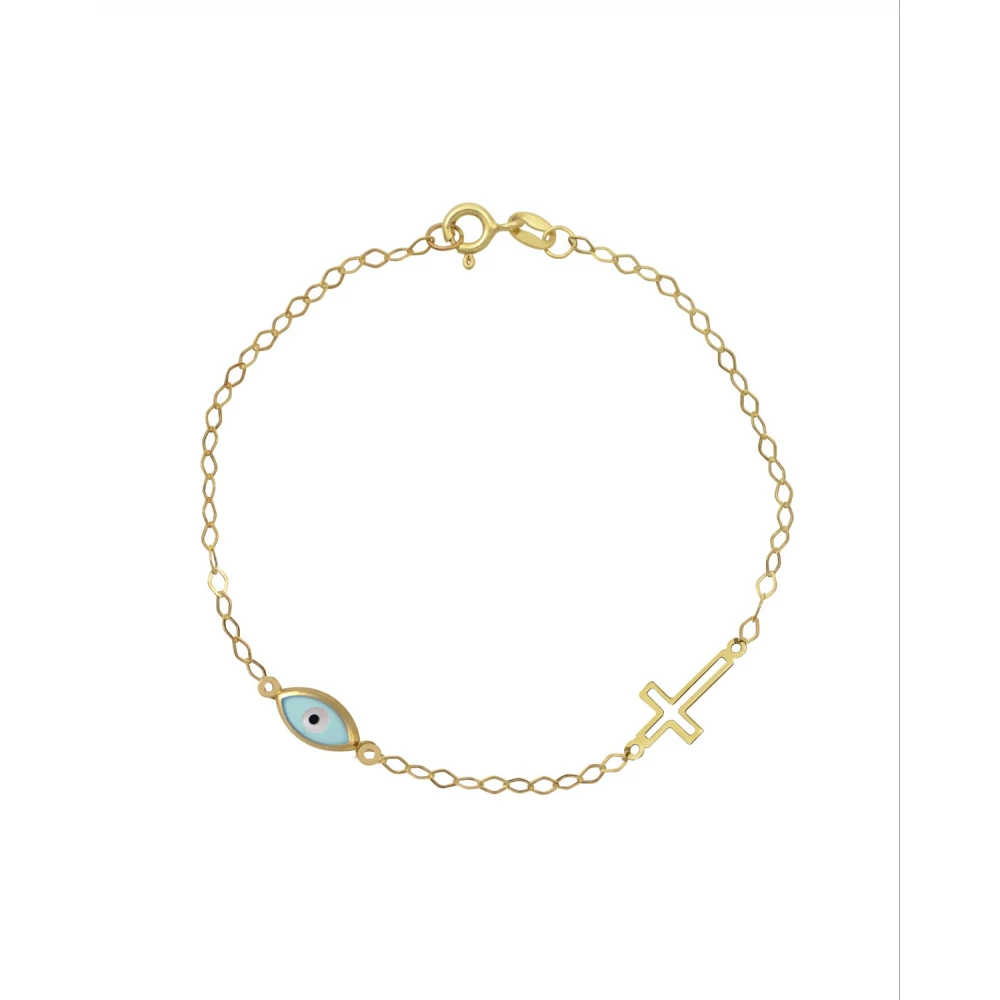 9K Χρυσό Bραχιόλι με "Ματάκι" και Σταυρό 038043FV