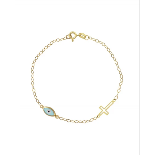 9K Χρυσό Bραχιόλι με "Ματάκι" και Σταυρό 038043FV