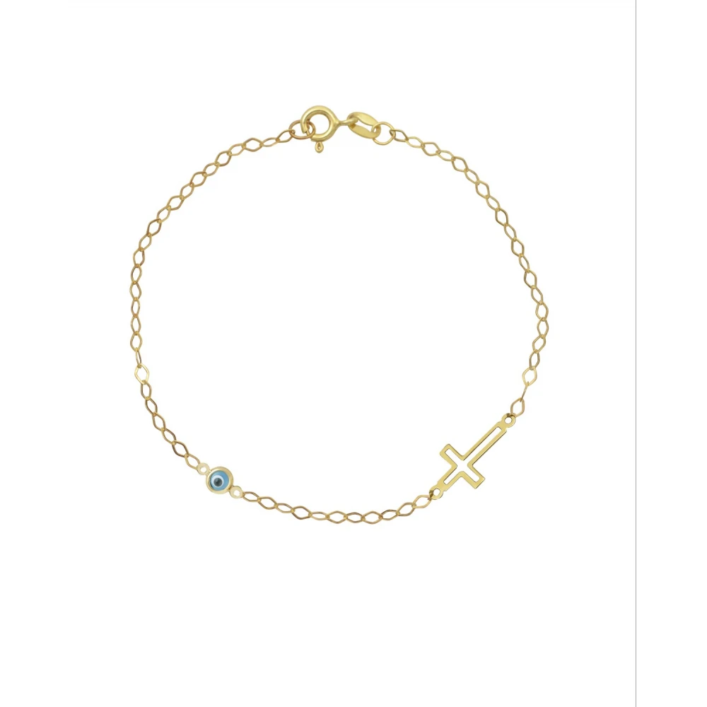 9K Χρυσό Bραχιόλι με "Ματάκι" και Σταυρό 038044FV