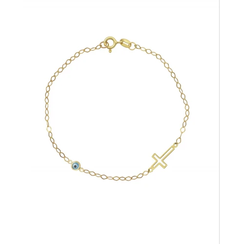 9K Χρυσό Bραχιόλι με "Ματάκι" και Σταυρό 038044FV