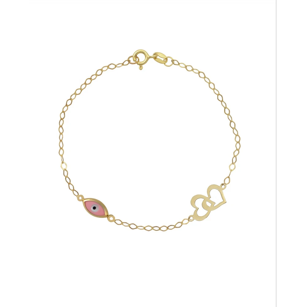 9K Χρυσό Bραχιόλι με "Ματάκι" και  "Διπλές Καρδιές" 038055FV