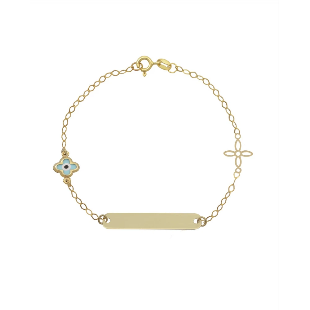 9K Χρυσό Bραχιόλι Ταυτότητα με "Ματάκι" και Σταυρό 038084FV