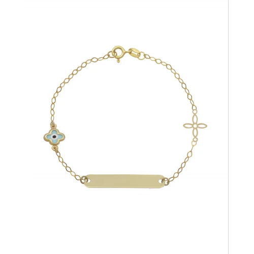 9K Χρυσό Bραχιόλι Ταυτότητα με "Ματάκι" και Σταυρό 038084FV