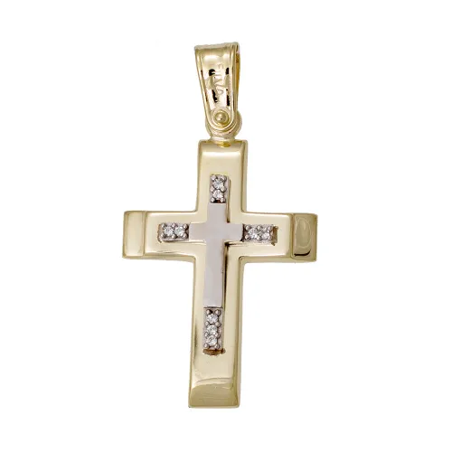 14Κ Χρυσός Δίχρωμος Σταυρός με Ζιργκόν 038433F