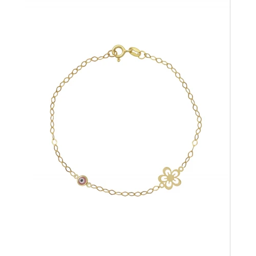 9K Χρυσό Bραχιόλι με "Ματάκι" και "Λουλούδι" 039108FV