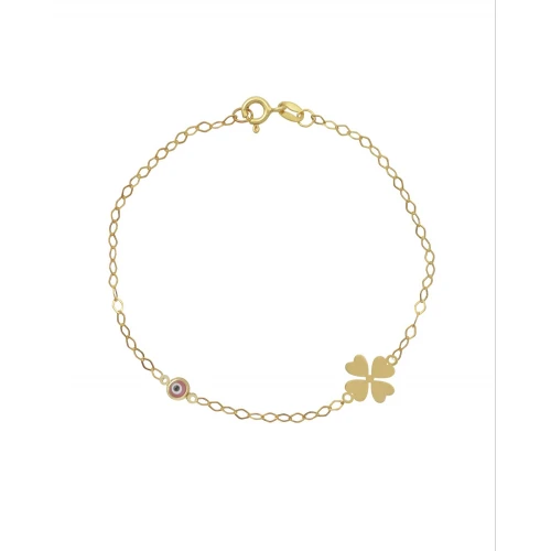 9K Χρυσό Bραχιόλι με "Ματάκι" και "Τετράφυλλο Τριφύλλι" 039109FV