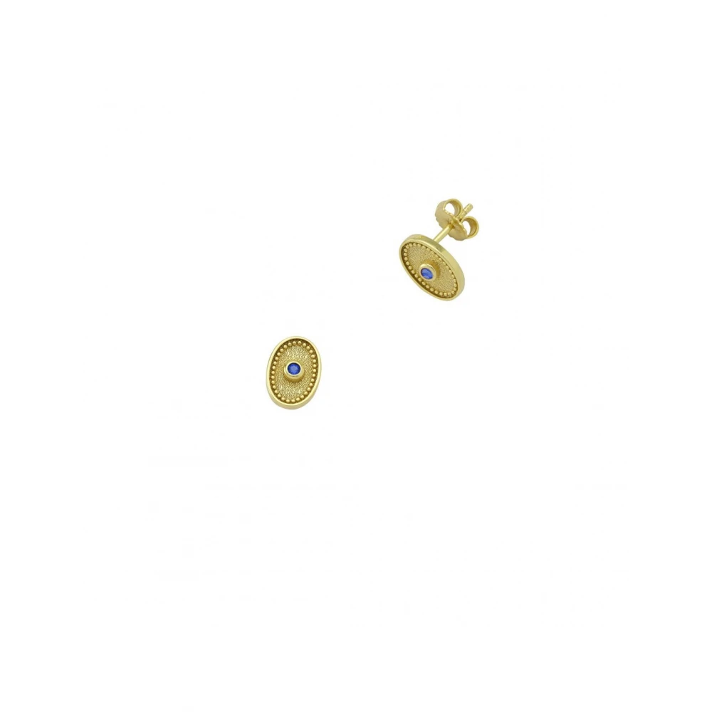 925 Ασήμι Βυζαντινά Επιχρυσωμένα Σκουλαρίκια με Μπλε Ζιργκόν 04053746