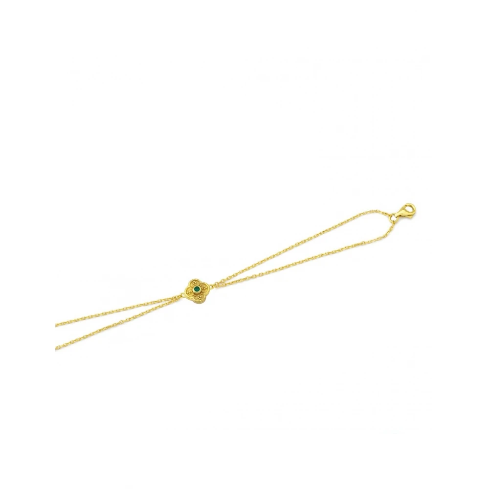 925 Ασήμι Βυζαντινό Επιχρυσωμένο Βραχιόλι με Πράσινο Ζιργκόν 04061892SU