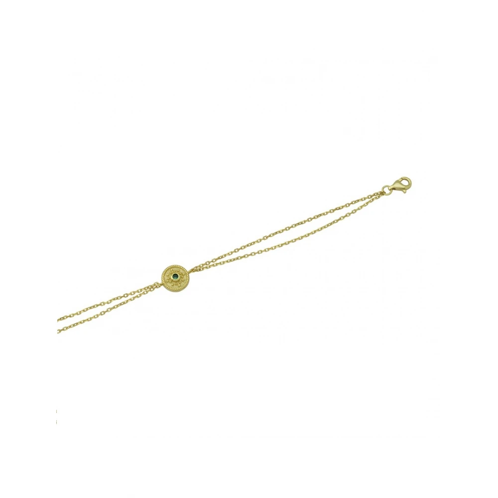 925 Ασήμι Βυζαντινό Επιχρυσωμένο Βραχιόλι με Πράσινο Ζιργκόν 04061935SU