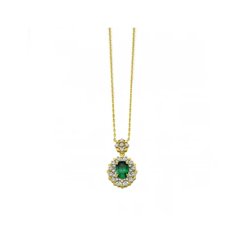 925 Ασήμι Επιχρυσωμένο Κολιέ "Ροζέτα" με Λευκά και Πράσινο Ζιργκόν 04073050SU