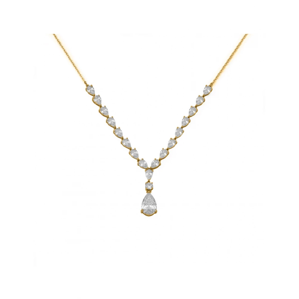 925 Ασήμι Επιχρυσωμένο Κολιέ "Σταγόνες" με Λευκά Ζιργκόν 04073134SU