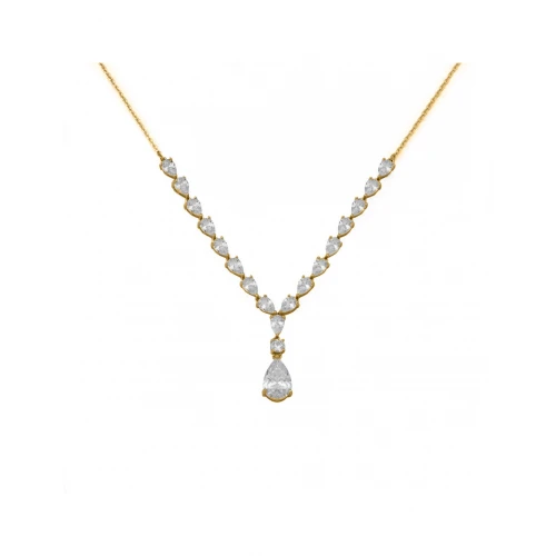 925 Ασήμι Επιχρυσωμένο Κολιέ "Σταγόνες" με Λευκά Ζιργκόν 04073134SU