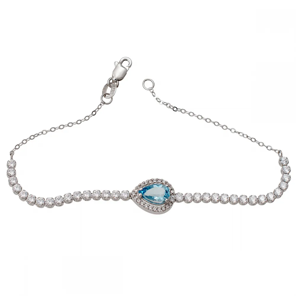 14K Λευκόχρυσο Βραχιόλι με Aqua Τοπάζι & Ζιργκόν 044722F