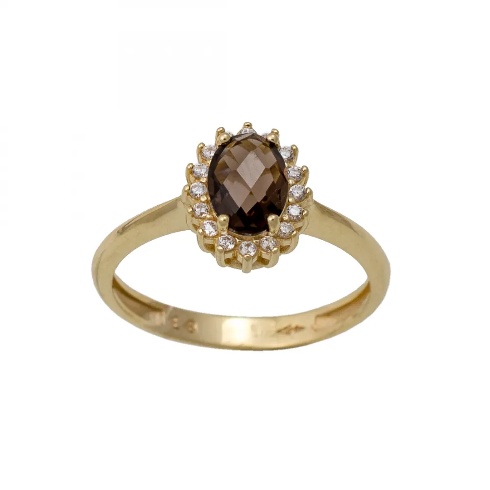 14K Χρυσό Δαχτυλίδι με Ορυκτό Χαλαζία Καπνία 046735F