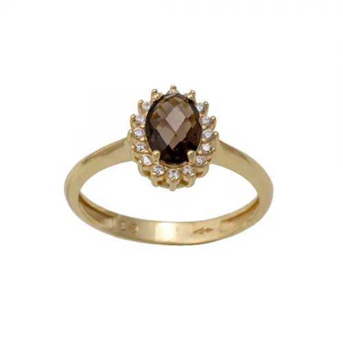 14K Χρυσό Δαχτυλίδι με Ορυκτό Χαλαζία Καπνία 046735F