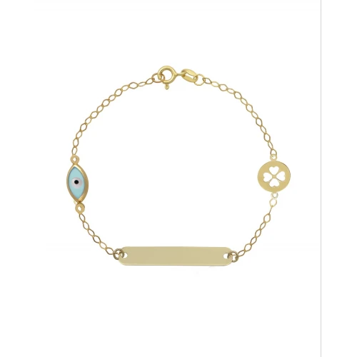 9K Χρυσό Bραχιόλι Ταυτότητα με "Ματάκι" και "Τετράφυλλο Τριφύλλι" 055820FV