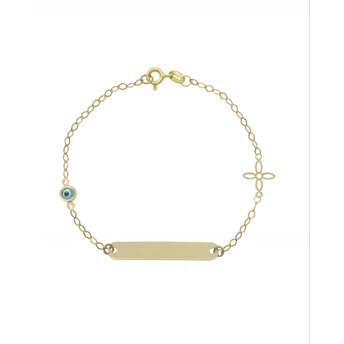 9K Χρυσό Bραχιόλι με "Ματάκι" και Σταυρό 055821FV