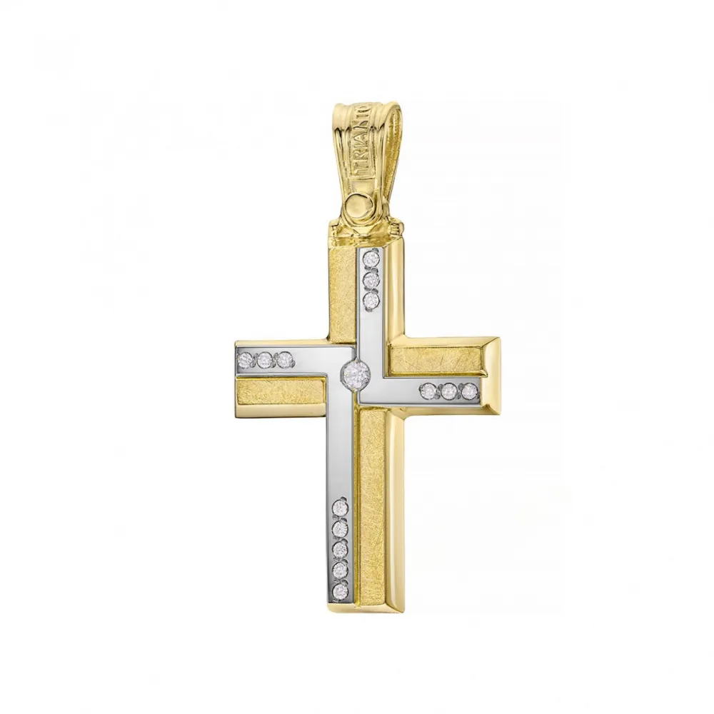 14K Δίχρωμος Χρυσός Σταυρός με Ζιργκόν 1.2.1340T