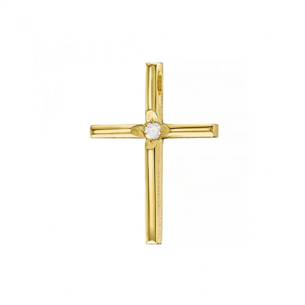 14K Χρυσός Σταυρός Με Ζιργκόν 111397T