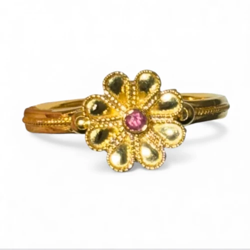 18K Χρυσό Δαχτυλίδι Χειροποίητο "Λουλούδι" με Ρουμπίνι 1008RB003