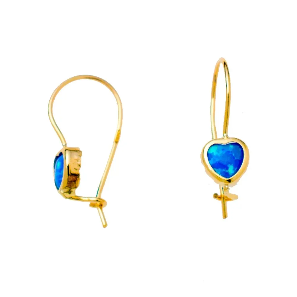14K Χρυσά Σκουλαρίκια Παιδικά "Καρδιά" με Μπλε Οπάλ E208-AG