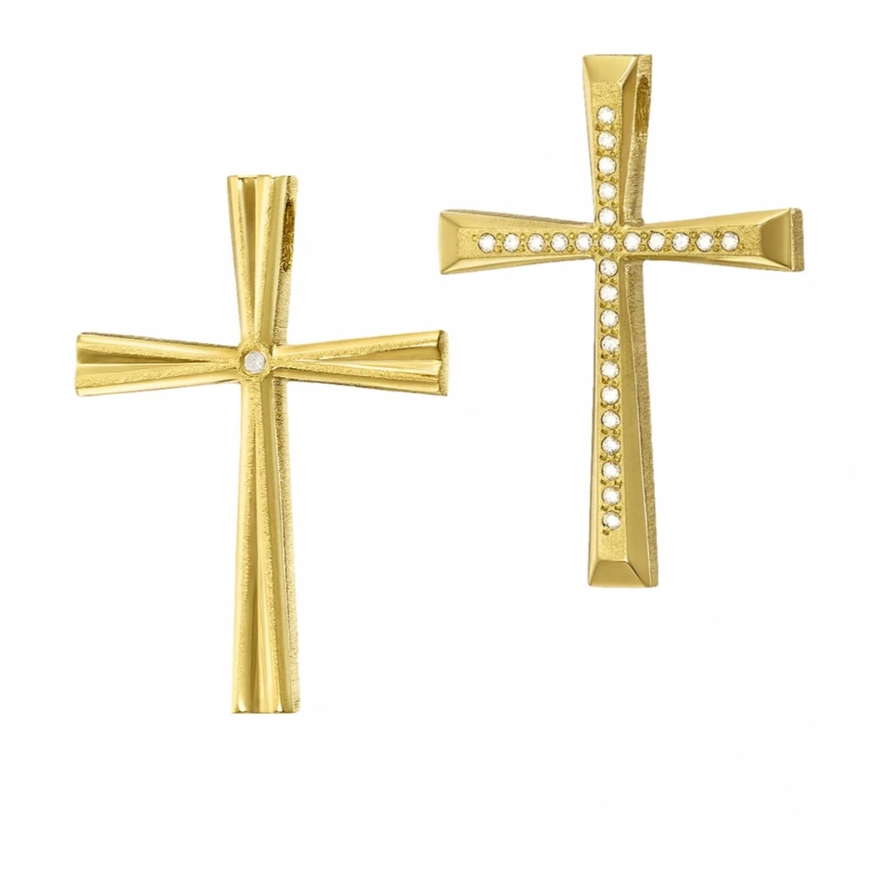 18K Χρυσός Σταυρός Διπλής Όψης με Οικολογικά Διαμάντια 111400TRG
