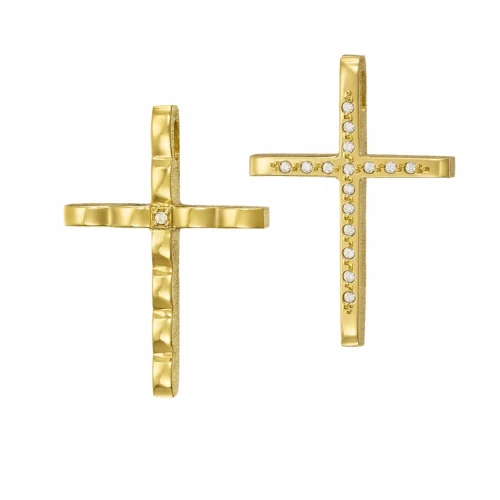 18K Χρυσός Σταυρός Διπλής Όψης με Οικολογικά Διαμάντια 111406TR
