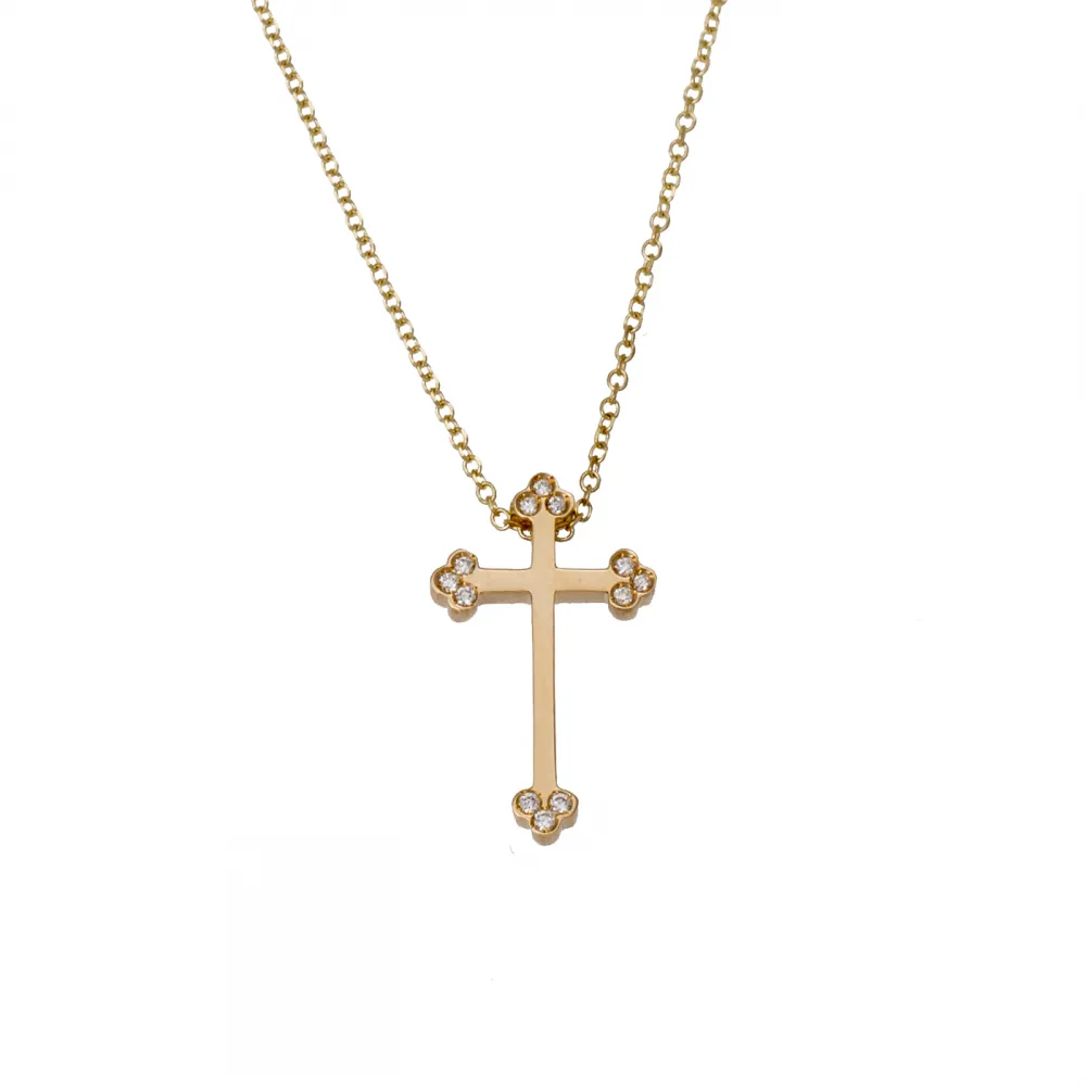 18Κ Χρυσός Σταυρός με Διαμάντια & Αλυσίδα 11533BR