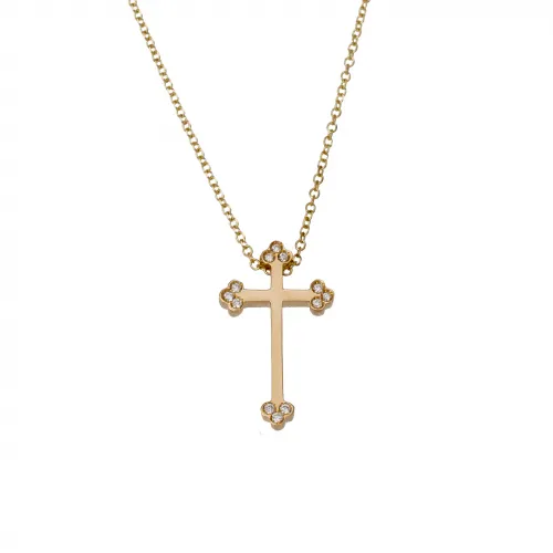 18Κ Χρυσός Σταυρός με Διαμάντια & Αλυσίδα 11533BR
