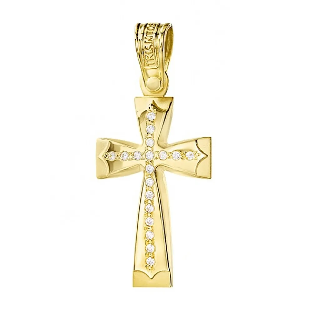 14K Χρυσός Σταυρός Με Ζιργκόν 121262