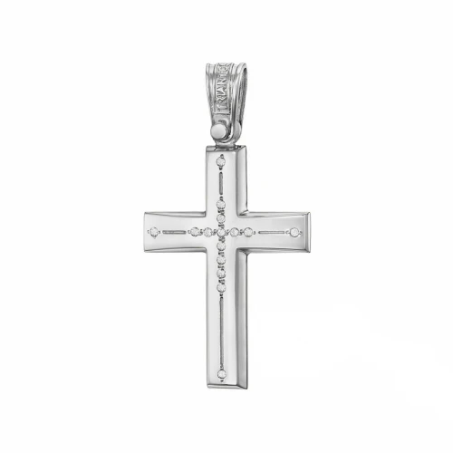 18Κ Λευκόχρυσος Σταυρός με Οικολογικά Διαμάντια 121365TRW