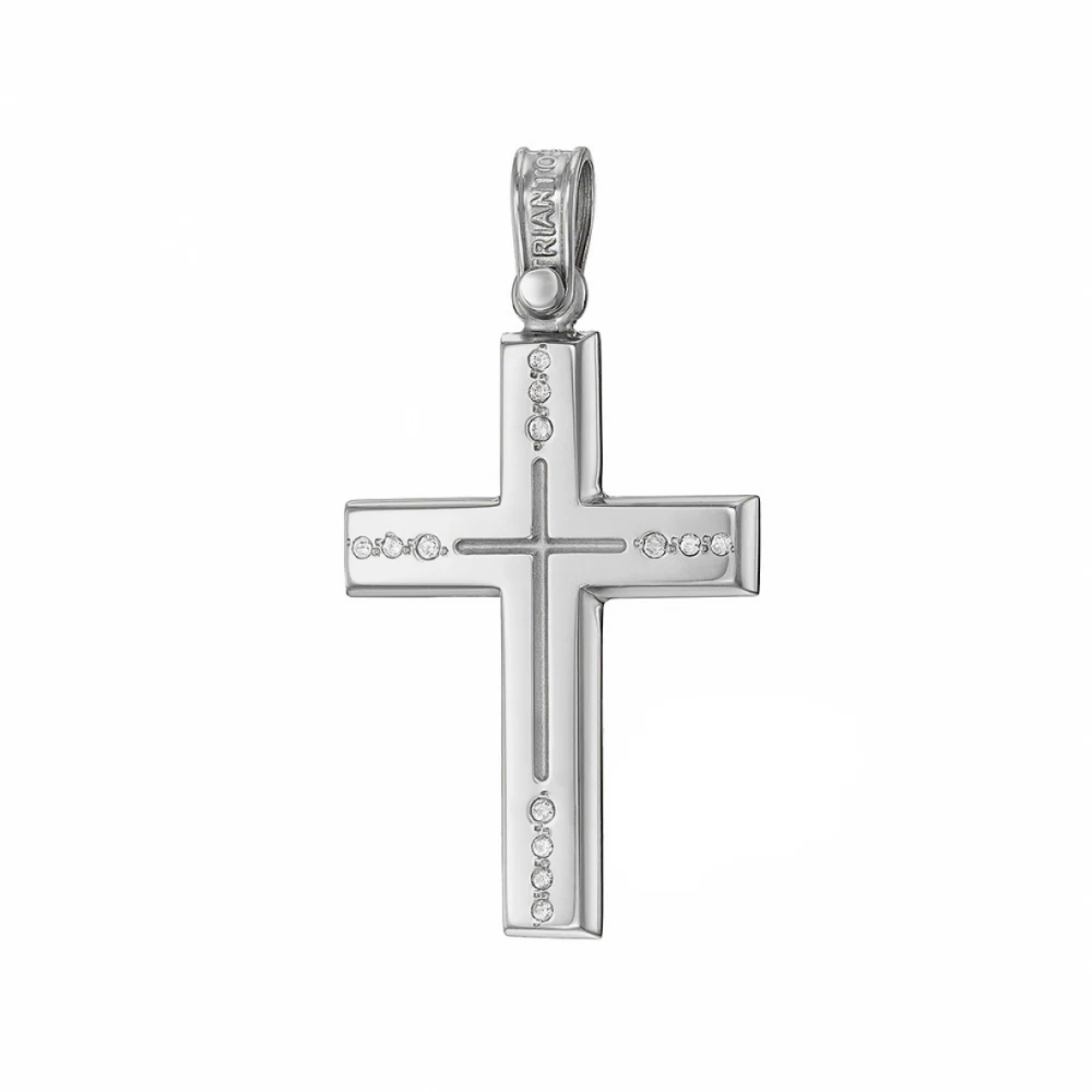 14Κ Λευκόχρυσος Σταυρός με Διαμάντια 121369BR