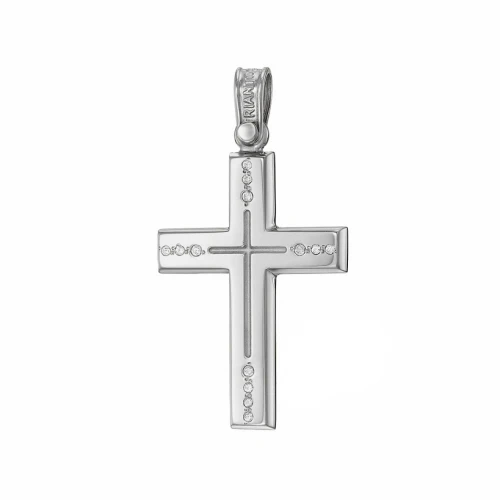 14Κ Λευκόχρυσος Σταυρός με Διαμάντια 121369BR