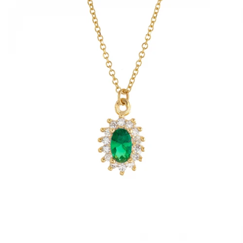 9Κ Χρυσό Κολιέ με Λευκά και Πράσινο Ζιργκόν KL1231VR
