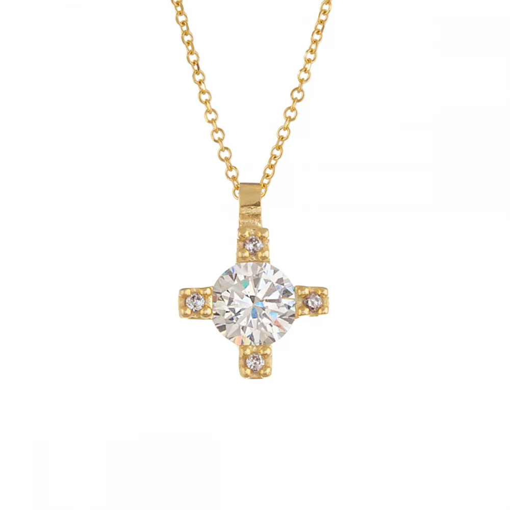 14K Χρυσό Κολιέ με Σταυρό και Ζιργκόν KL1327BJ