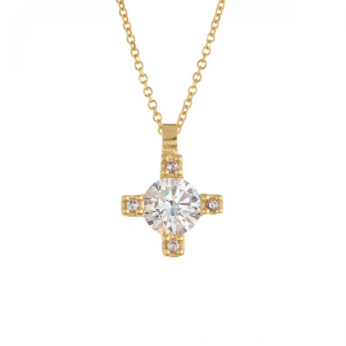 14K Χρυσό Κολιέ με Σταυρό και Ζιργκόν KL1327BJ
