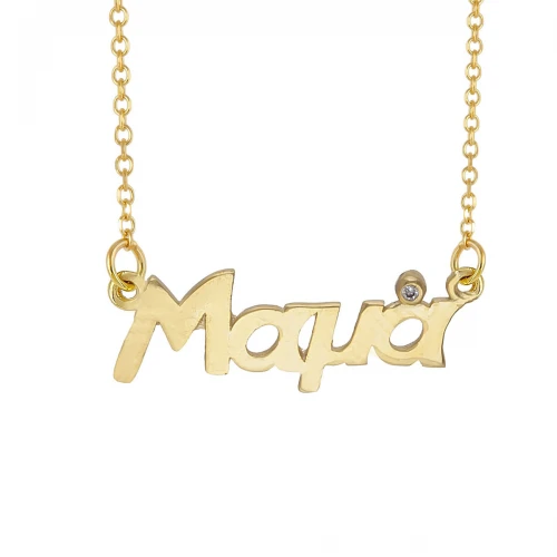 9Κ Χρυσό Κολιέ "Μαμά" με Λευκά Ζιργκόν KL1414BJ