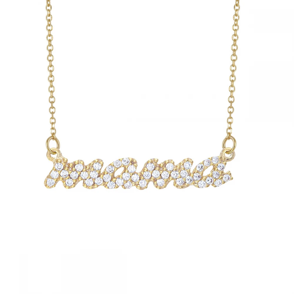 9Κ Χρυσό Κολιέ "Μαμά" με Λευκά Ζιργκόν 1417AVR