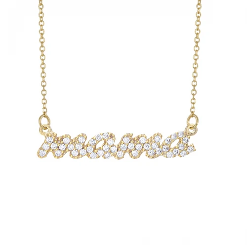 9Κ Χρυσό Κολιέ "Μαμά" με Λευκά Ζιργκόν 1417AVR