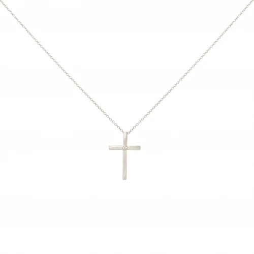 14K Λευκόχρυσο Κολιέ Σταυρός Με Διαμάντι 1622L1