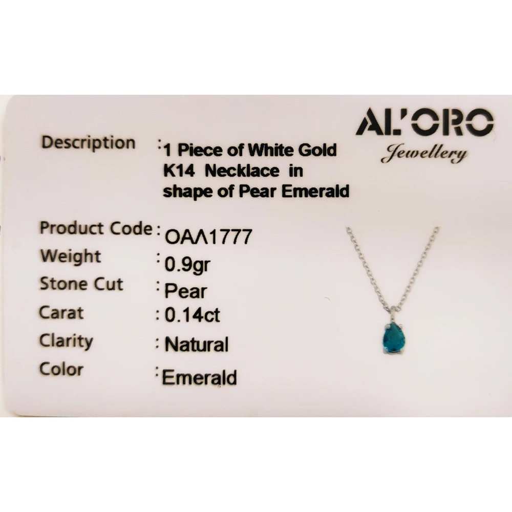 14K Λευκόχρυσο Κολιέ με Σμαράγδι OAL1777