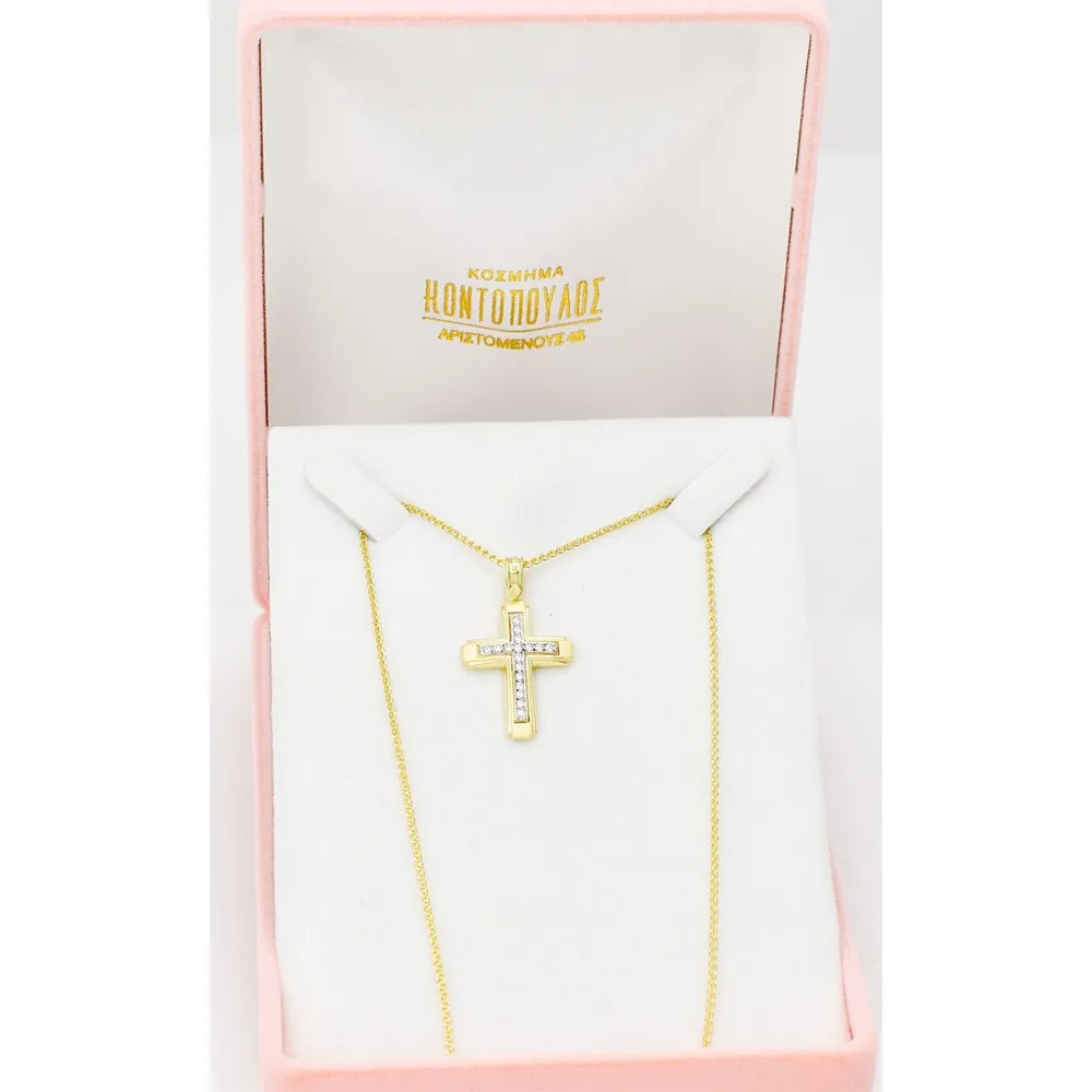 14K Χρυσός Σταυρός Με Ζιργκόν 1.7.1019