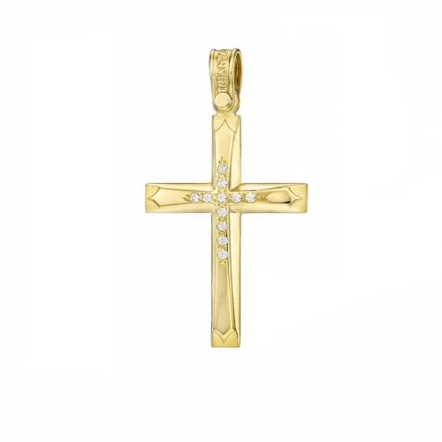 9K Χρυσός Σταυρός με Λευκά Ζιργκόν 171051TR