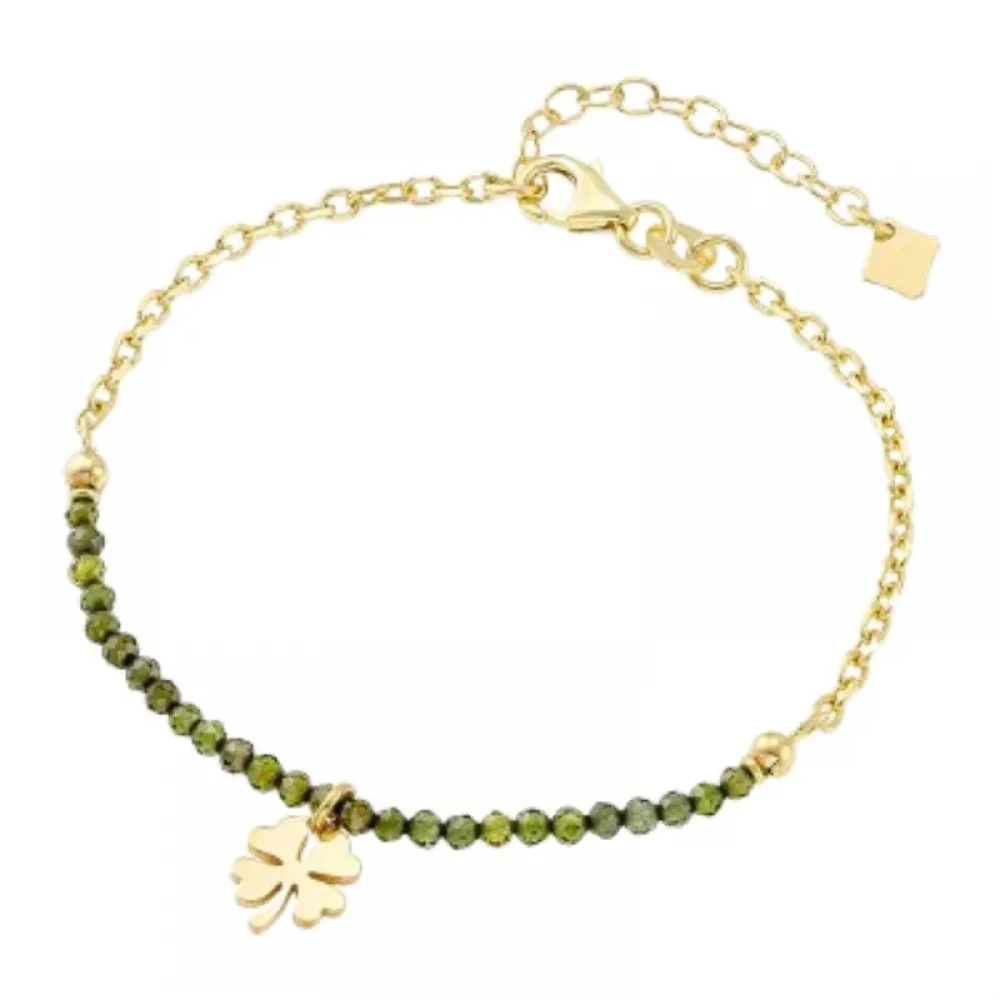 VOGUE 925 Ασήμι Βραχιόλι Επιχρυσωμένο με Πράσινα Ζιργκόν και "Τυχερό Τρυφύλλι" 20171134351