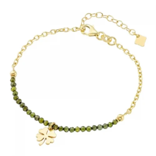 VOGUE 925 Ασήμι Βραχιόλι Επιχρυσωμένο με Πράσινα Ζιργκόν και "Τυχερό Τρυφύλλι" 20171134351